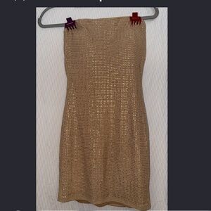 Strapless gold rhinestone dress